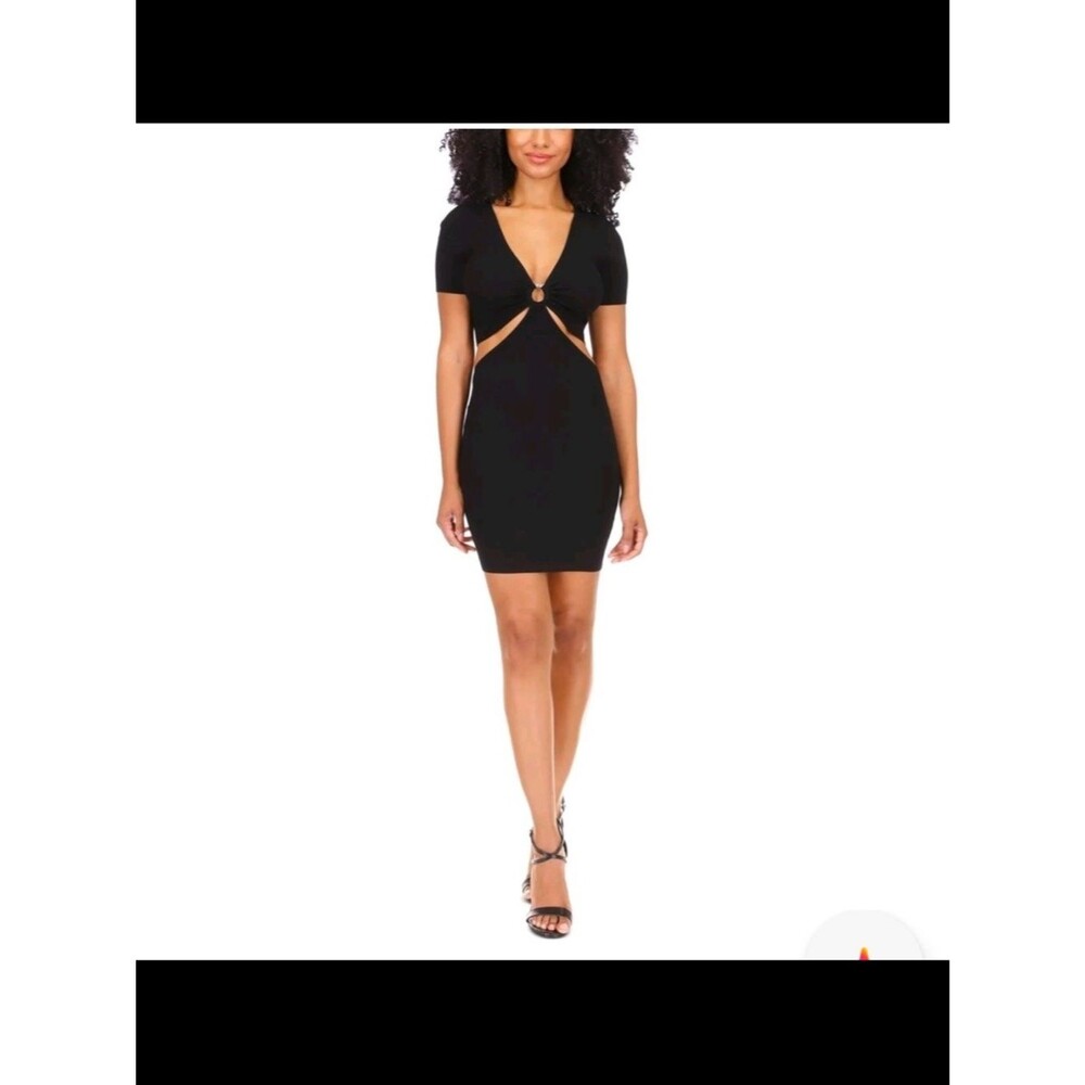 Michael Kors Black Short-Sleeve Cutout Ring Mini Dress